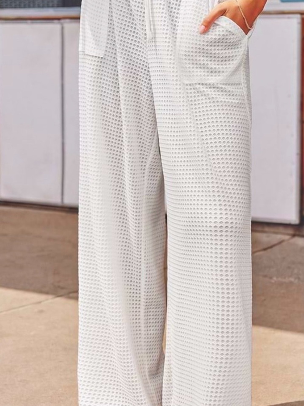 Cupshe Cream Waffle-Knit Wide-Leg Swim Coverup Pants